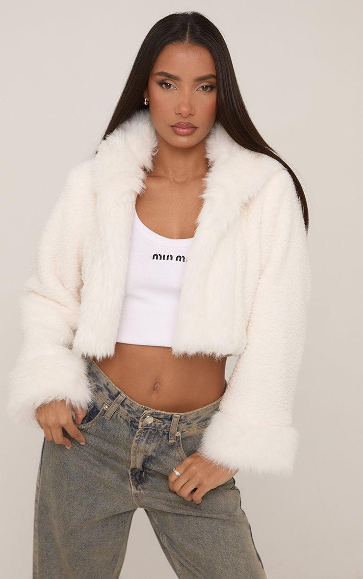 Hooded Cropped Coat In White Faux Fur | EGO EU | EGO