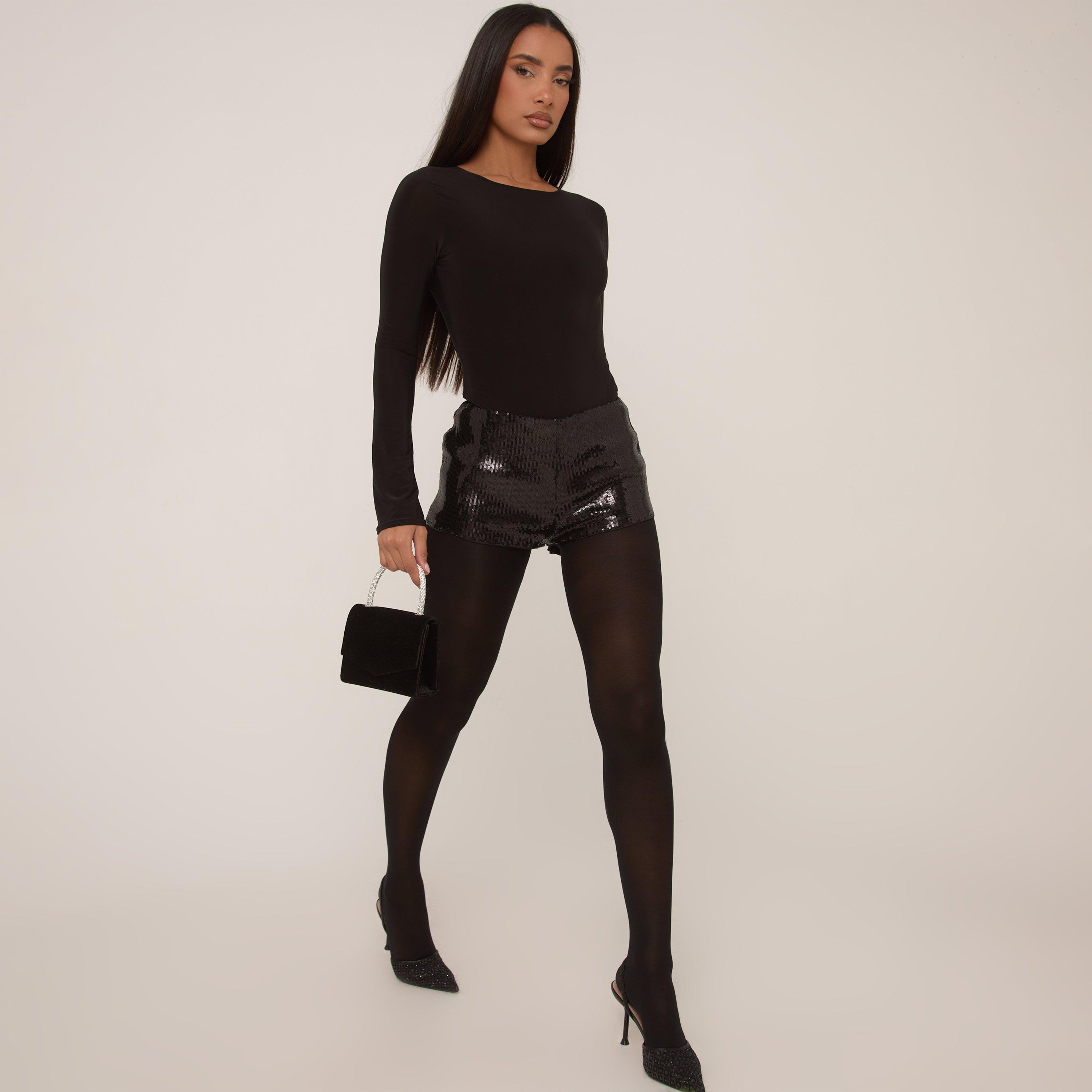 Mid Rise Knicker Short In Black Sequin, Women’s