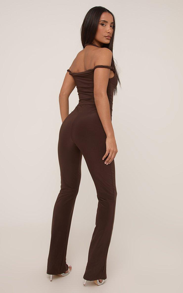 トップス SHISHIKUI Twist velor / BROWN Square Neck Twist Rope Detail Straight Leg Jumpsuit In Chocolate