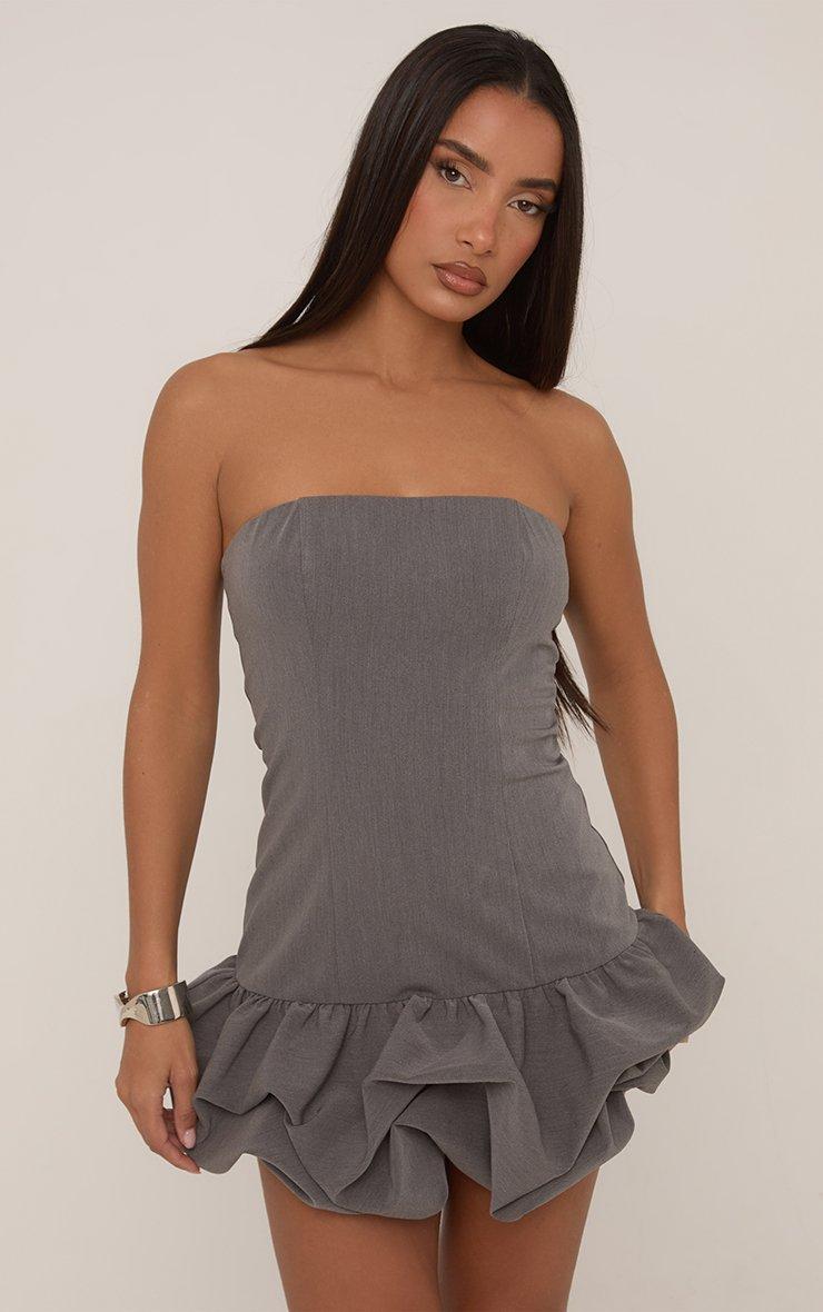 Bandeau Frilled Hem Mini Bodycon Dress In Grey | EGO US