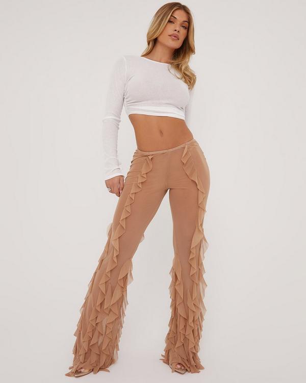 ASOS DESIGN low rise flare pants with strap detail and ruched