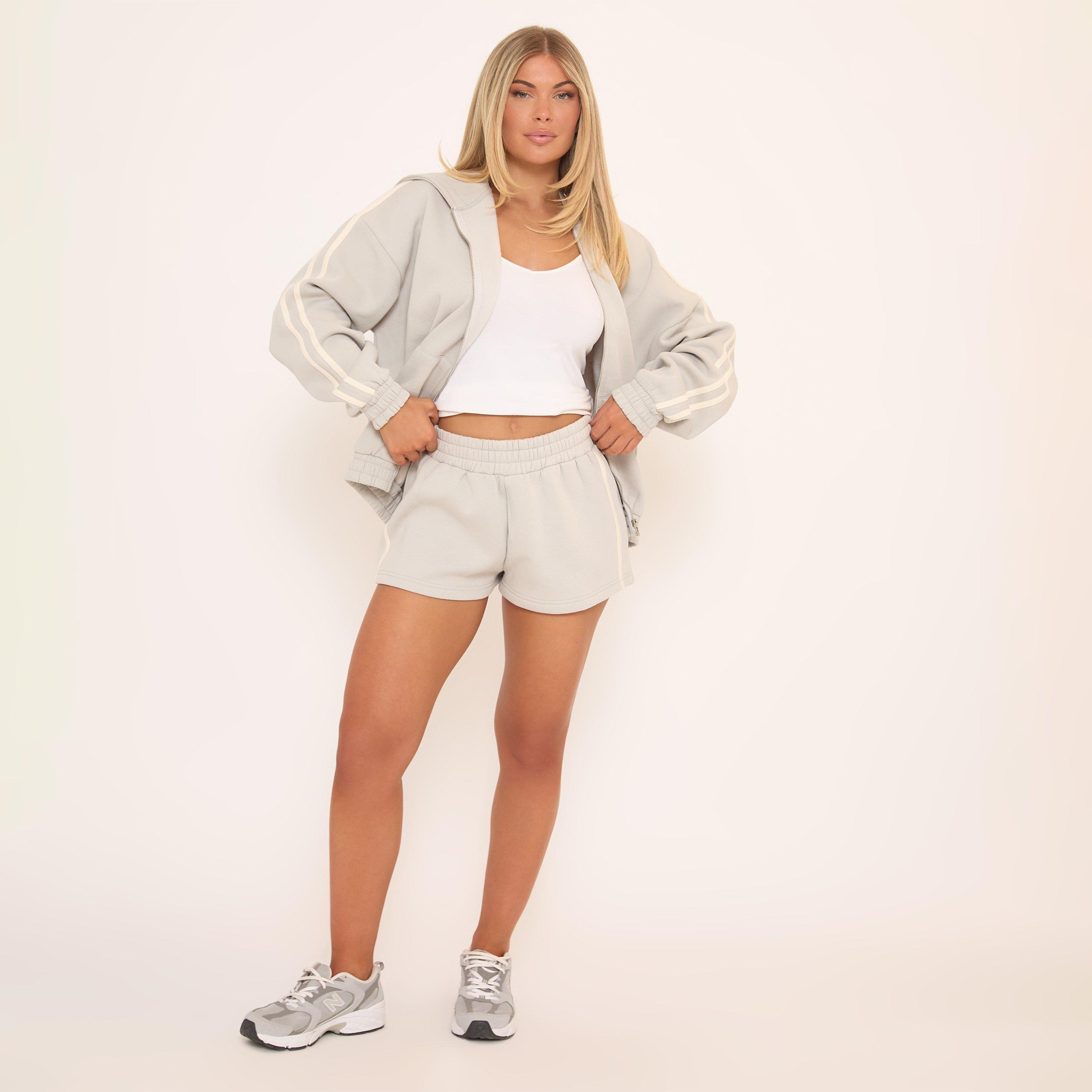 Contrast Side Stripe Detail Sweat Shorts In Grey, Women’s