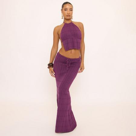 Low Rise Tie Waist Maxi Skirt In Purple Crochet Knit, Women's Size US
