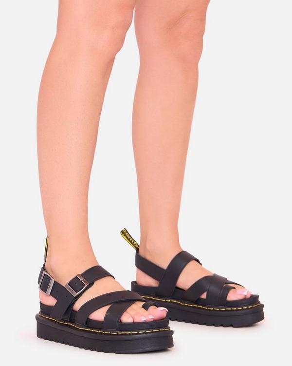 Dijon Cross Buckle Strap Platform Sandal In Black Faux Leather