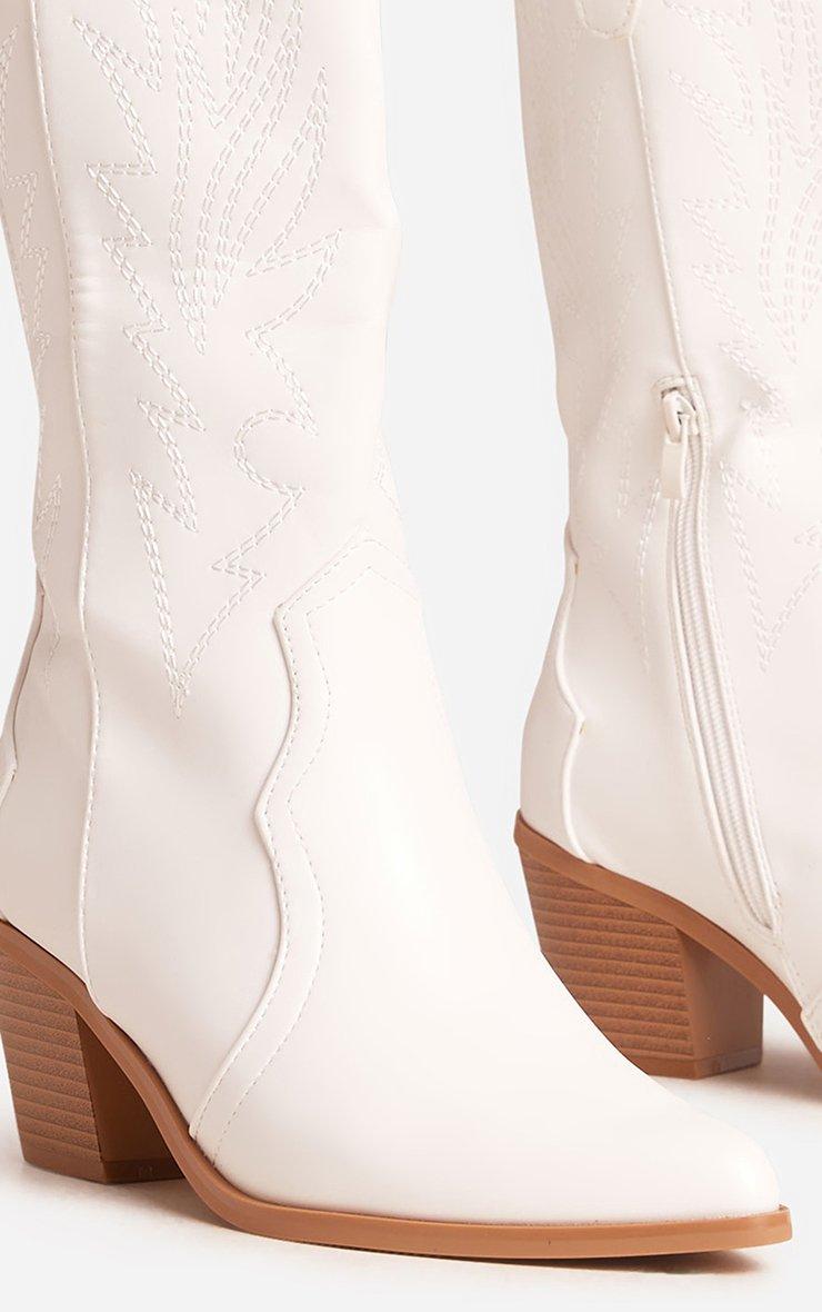 James Denim Sock Detail Pointed Toe Mid Calf Western Cowboy Boot