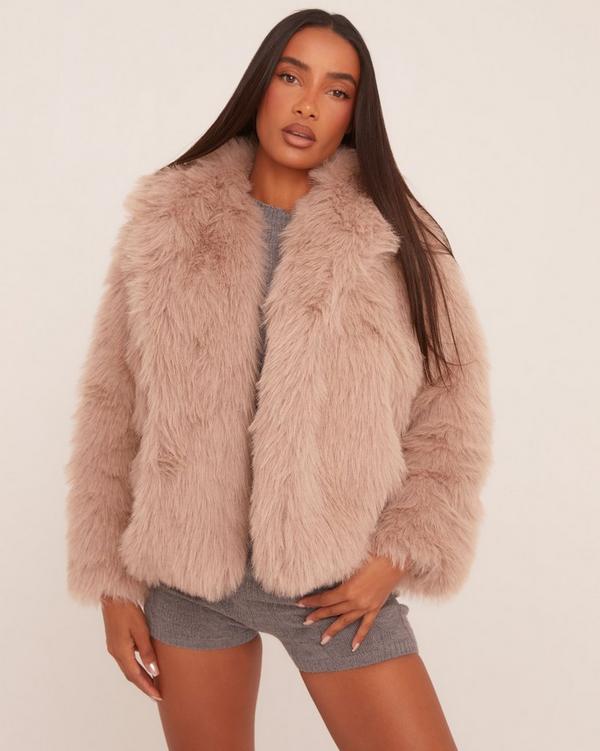 Cropped pink faux fur jacket best sale