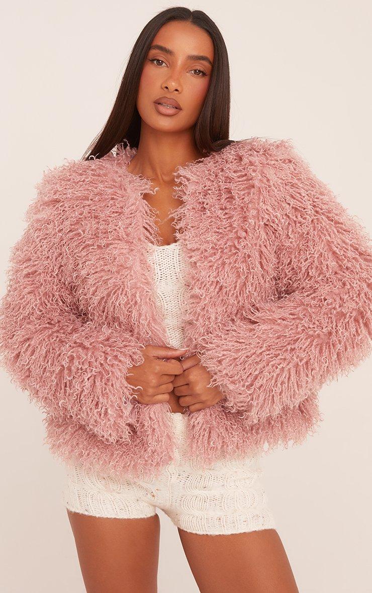 000★アンヌーク Collarless Shaggy Coat Shaggy Coat In Pink Faux Fur | EGO AU | EGO