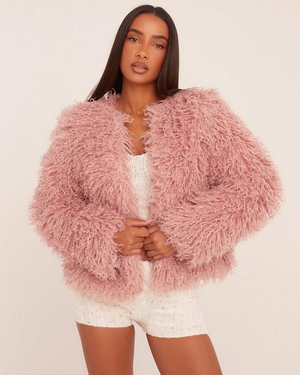 Pink faux fur parka on sale