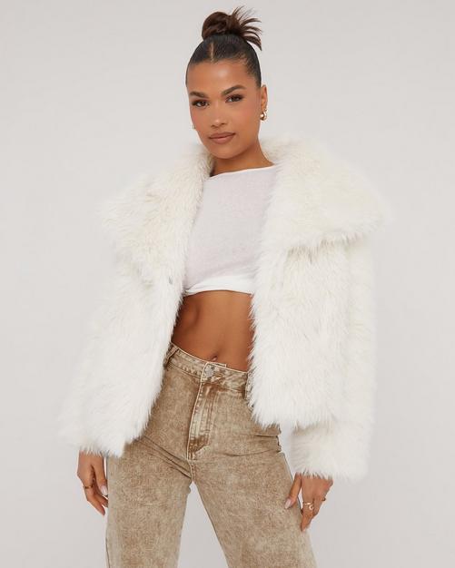 Buy Nude Cropped Faux Fur Jacket, Blush Fluffy Jacket, Beige Shaggy Short  Coat Online in India 