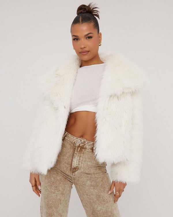 Cropped faux fur jacket on sale white