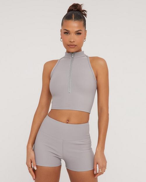 Zip-Front Sleeveless Crop Top