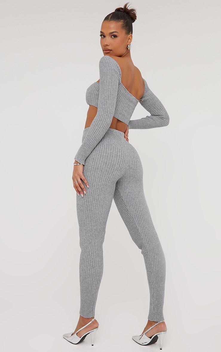 High Waist Leggings In Grey Rib Knit | EGO UK | EGO