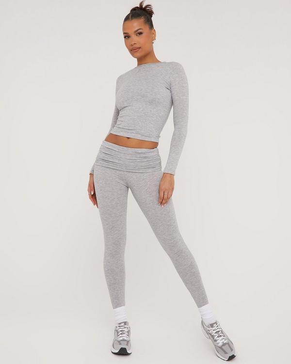 Low Rise Fold Over Wasitband Leggings In Grey