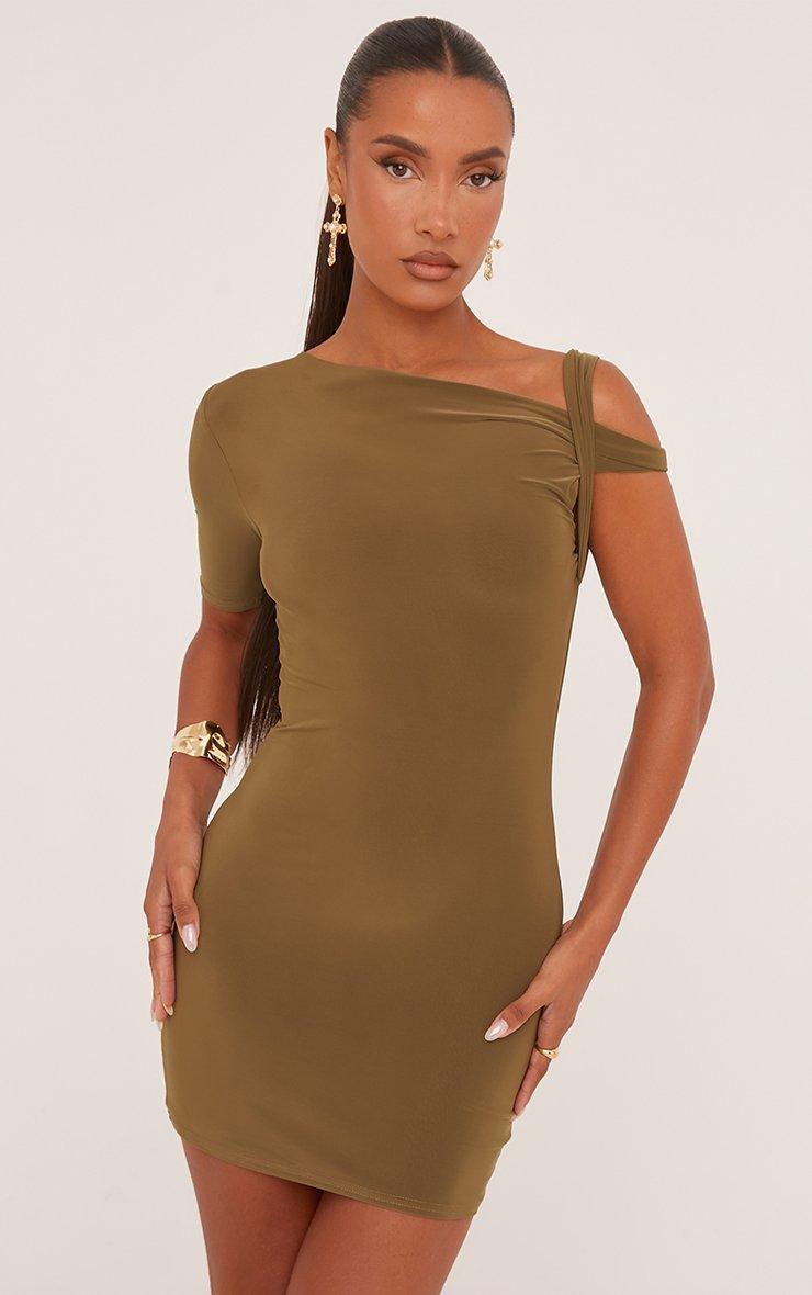 olive bodycon dress Bodycon Collection Women's Olive Green Bandage Midi Dress, Polyester, High Neck, Pencil Style, Size M main image 0