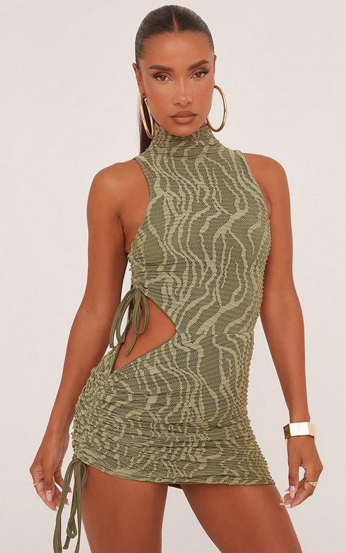 Shorts Sleeve Zip Front Pleated Mini Dress In Grey | EGO US | EGO