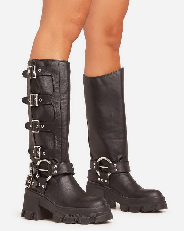 Black leather calf boots best sale