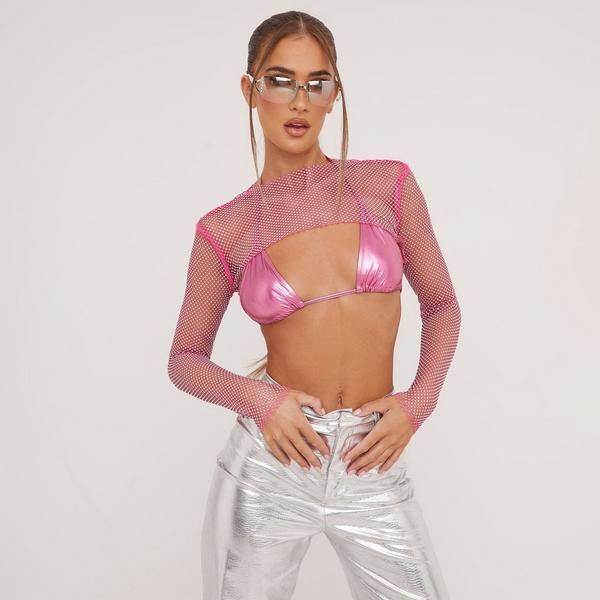 Neon pink best sale fishnet top