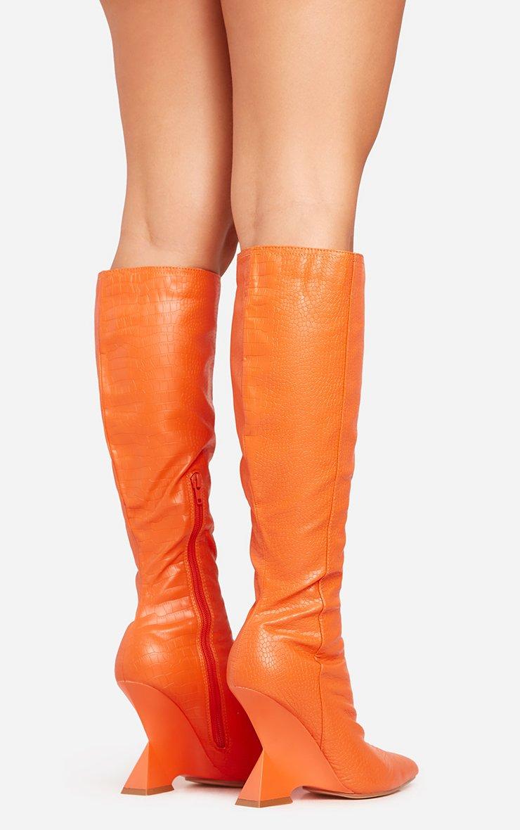 Power-Nap Pointed Toe Statement Cut Out Wedge Knee High Long Boot