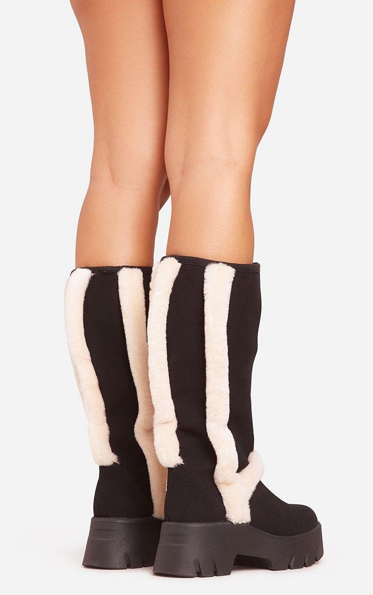 Raey Faux Fur Trim Detail Chunky Sole Knee High Long Boot In Raey Faux Fur Trim Detail Chunky Sole Knee High Long Boot In