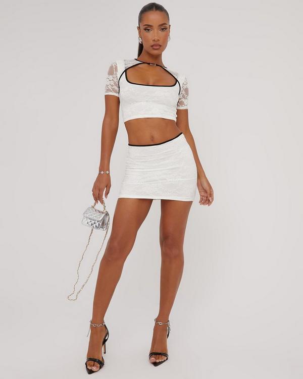 White mini shop bodycon skirt