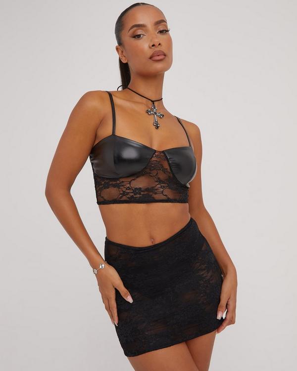 Faux Leather Strappy Crop Top