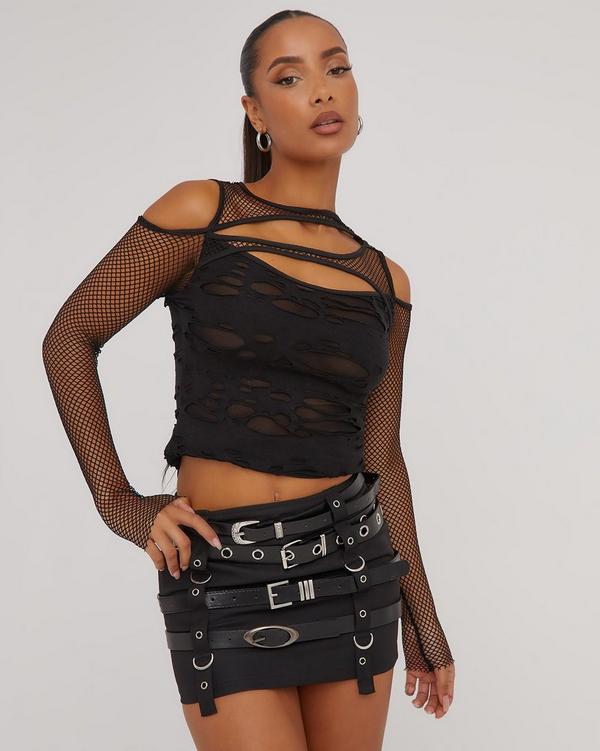 Fishnet black best sale crop top