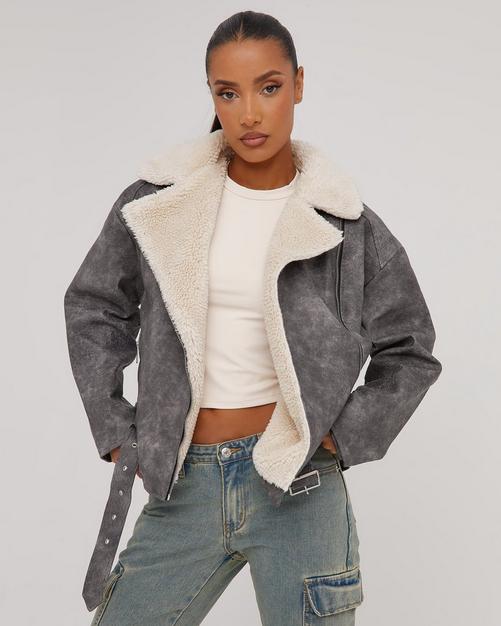 Aviator faux hot sale shearling jacket