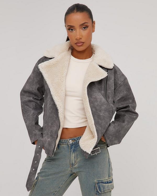 Faux fur hotsell shearling biker jacket