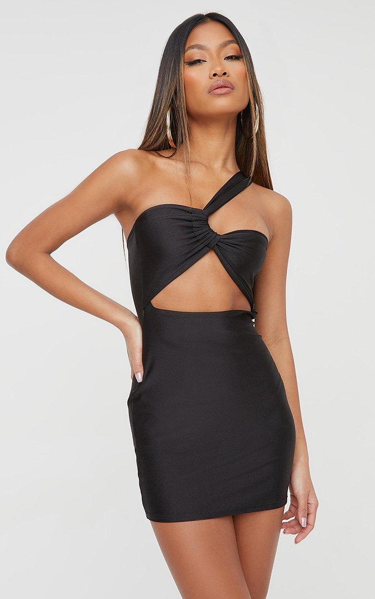 black bodycon dress one shoulder Black One Shoulder Full Sleeve Bodycon by Wyshlist main image 1