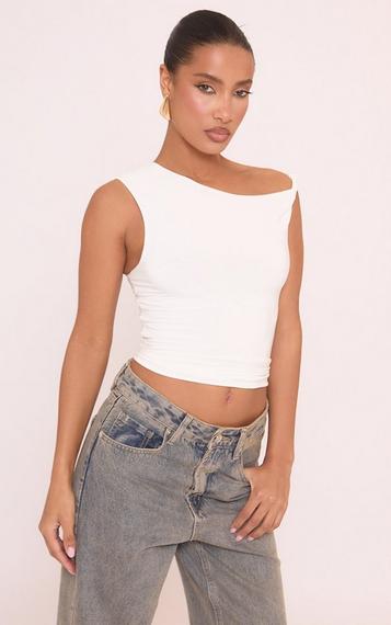 Crucifix Detail Cropped Racer Vest In White Ribbed | EGO Shoes Crucifix Detail Cropped Racer Vest In White Ribbed | EGO Shoes