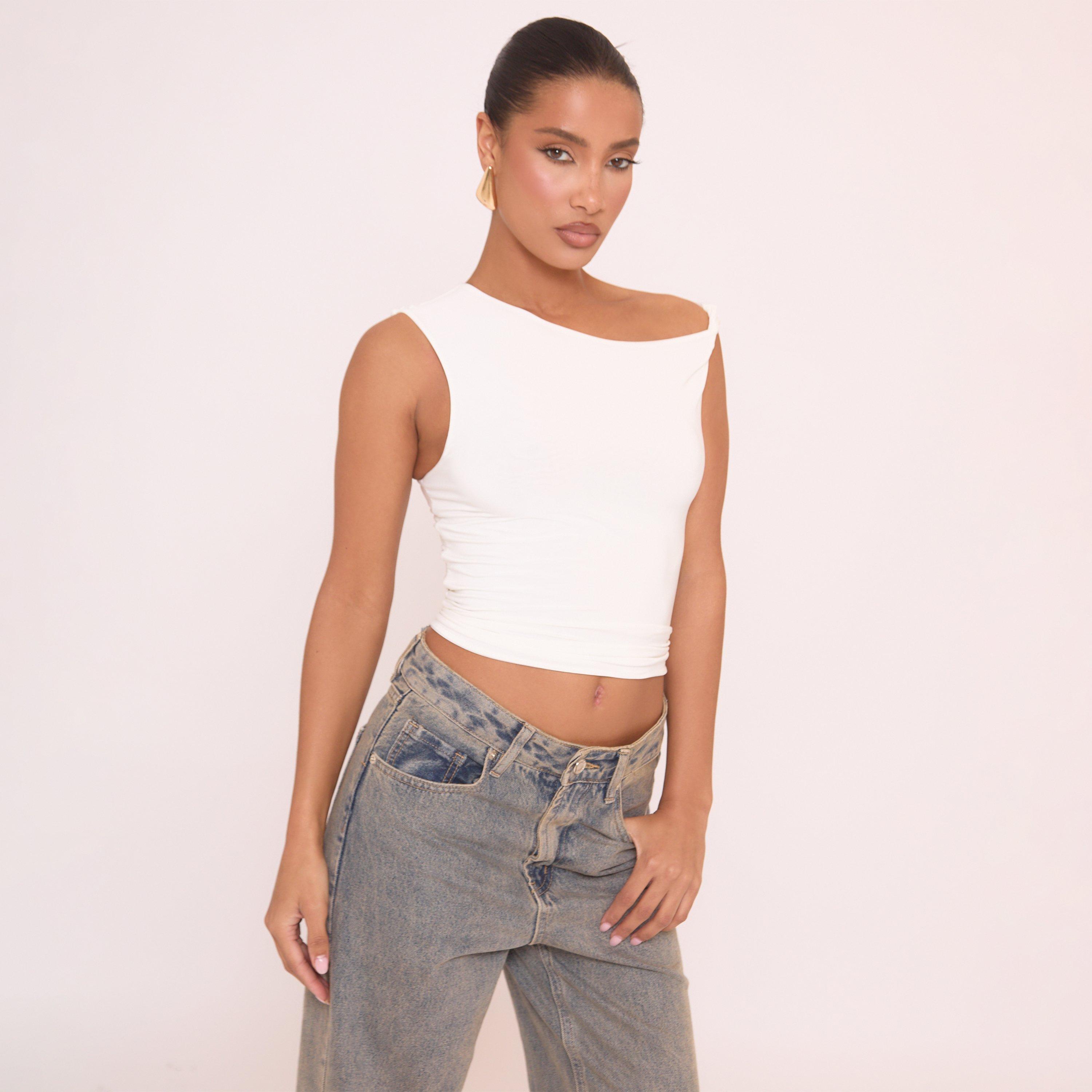 Image of Twist Strap Detail Top In White Slinky, Women's