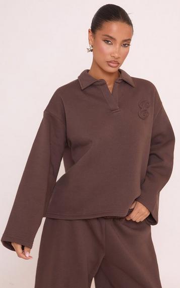 Long Sleeve Contrast Side Stripe Zip Up Hoodie In Brown Long Sleeve Contrast Side Stripe Zip Up Hoodie In Brown