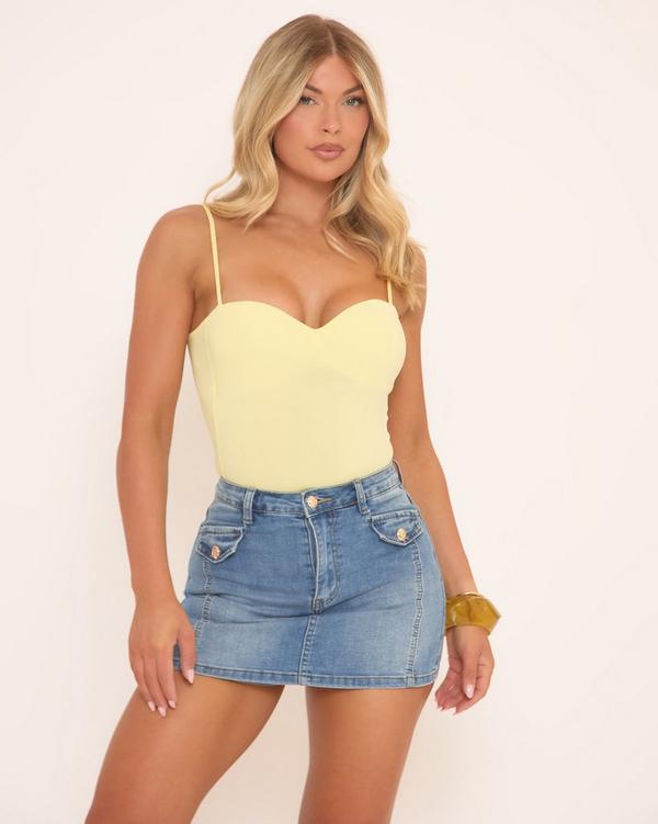 Mid Rise Seam Detail Mini Skirt In Blue Denim