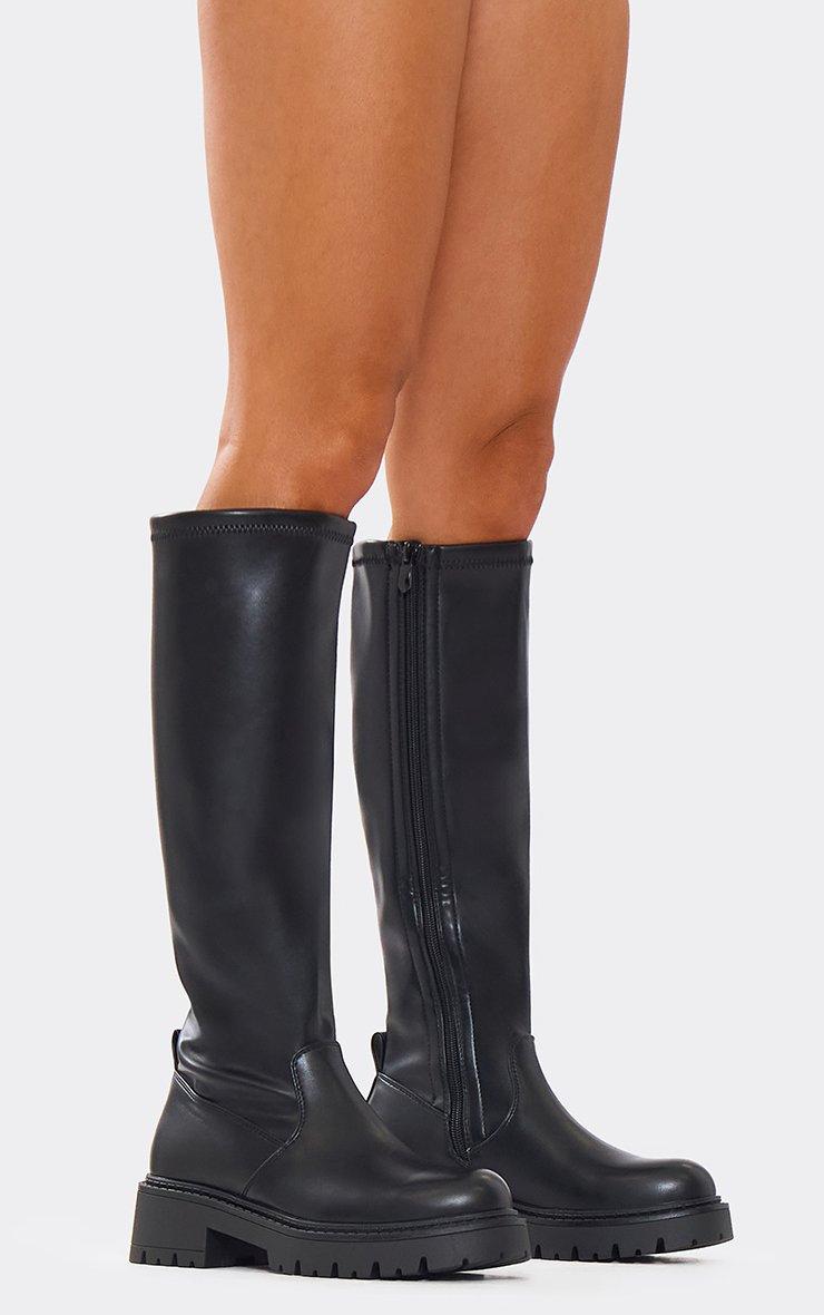 Leila Layered Knit Detail Square Toe Platform Block Heel