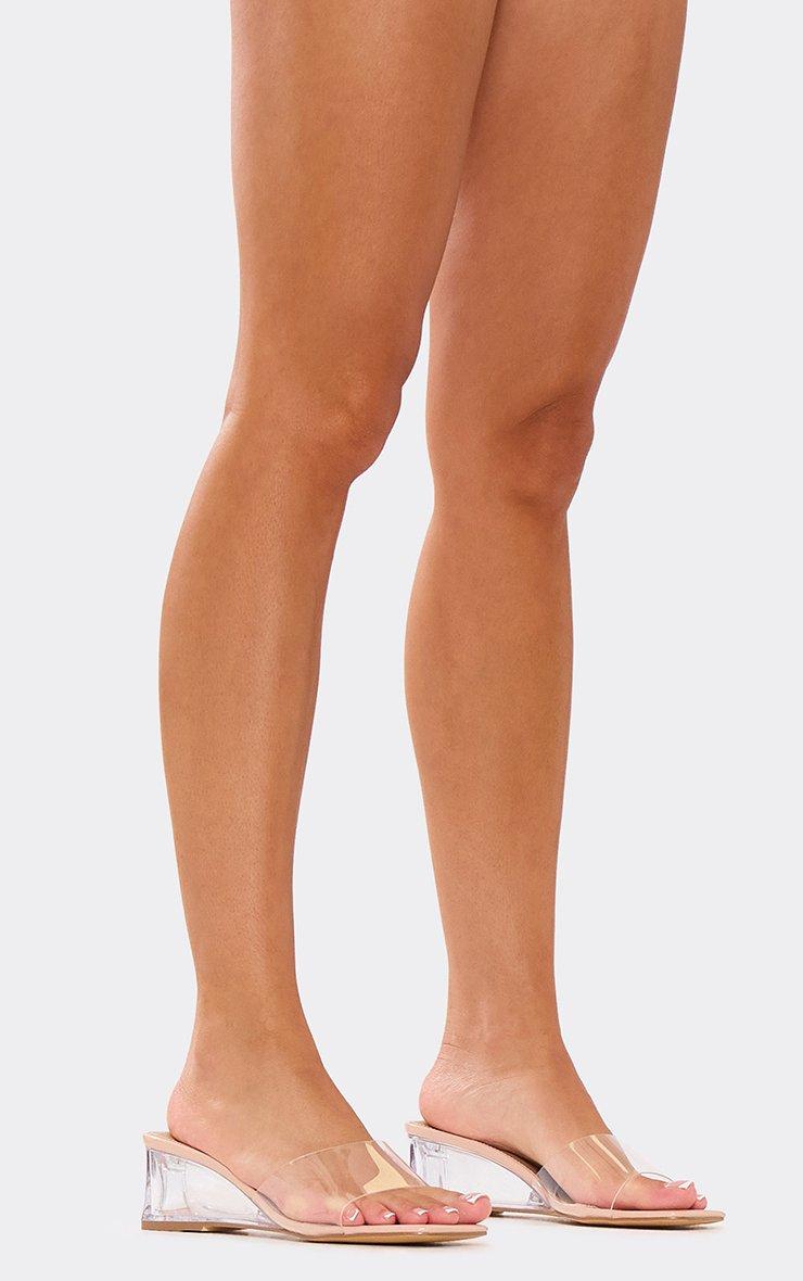 Autumn-Moon Bow Detail Pointed Toe Court Heel Mule In Nude