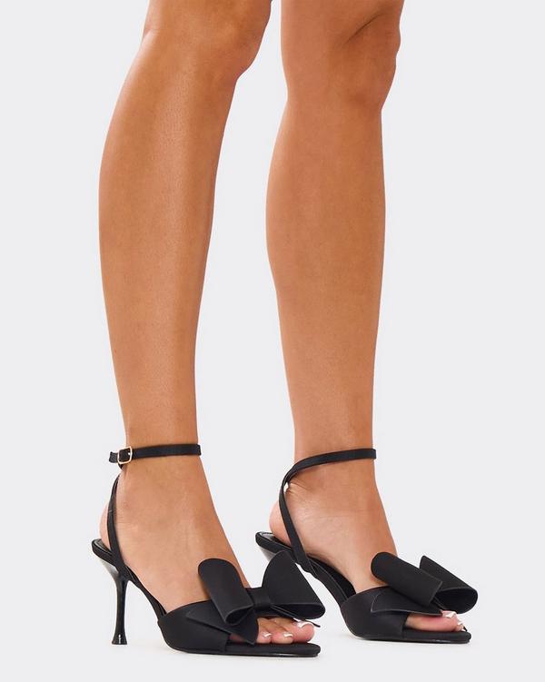 Baker Bow Detail Ankle Strap Peep Toe Heel In Black
