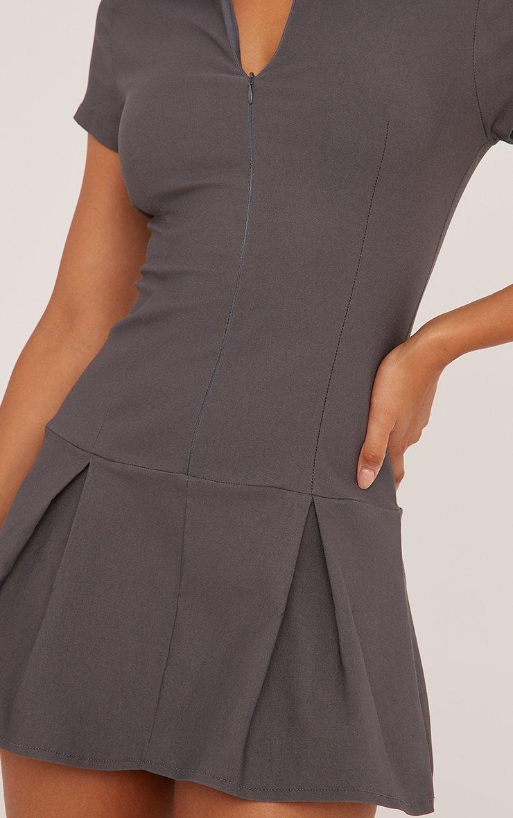 Shorts Sleeve Zip Front Pleated Mini Dress In Grey | EGO US | EGO