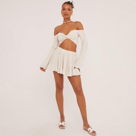 High Waist Flippy Hem Mini Skirt In Stone Linen, Women's Size US