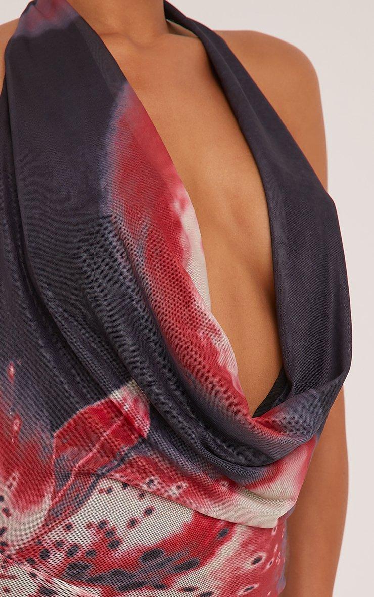 Deep Plunge Cowl Neck Maxi Dress In Black Floral Print Mesh | EGO US | EGO