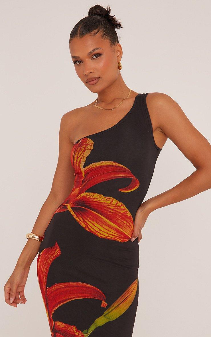 one shoulder floral dress Multicolor Satin Pleated Maxi PinkBlush whether youre attending a summer wedding or heading out to dinner on a tropical vacay. One Shoulder Red Flower Print