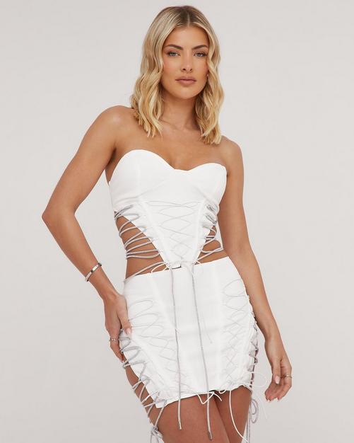 White Bow Front Bandeau Crop Top