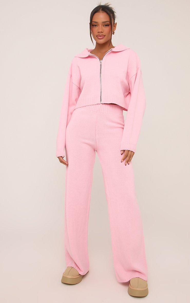 Zip Through Cropped Hoodie In Pink Knit | EGO US | EGO