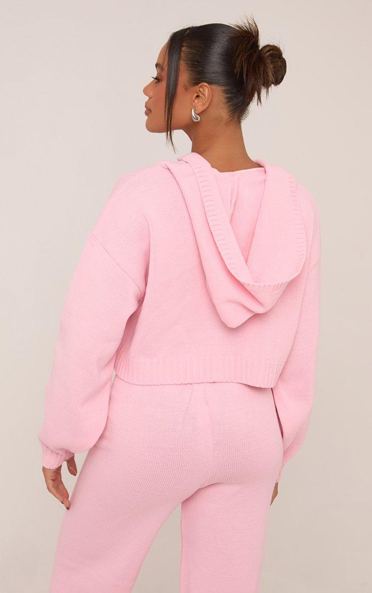Zip Through Cropped Hoodie In Pink Knit | EGO US | EGO