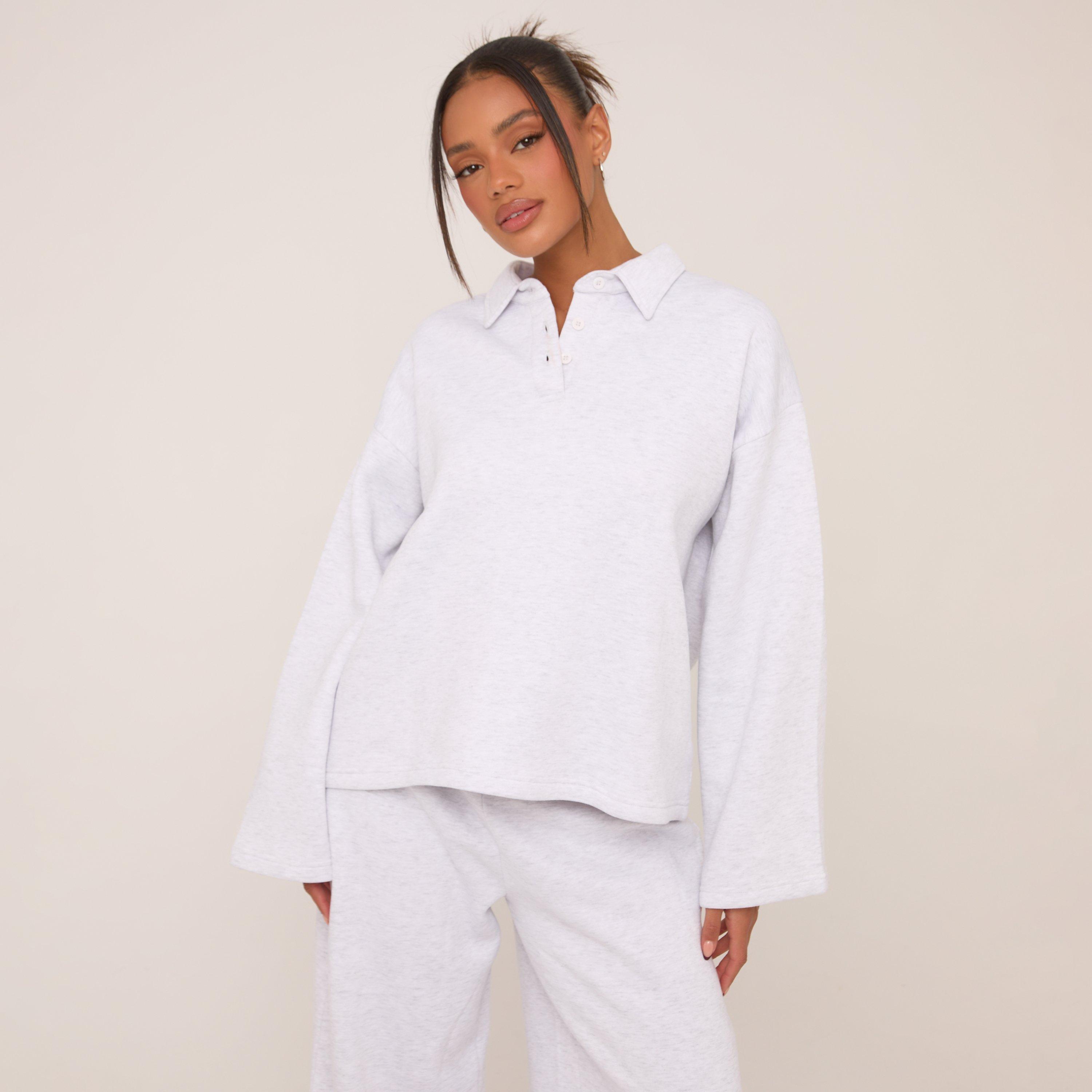 Polo Collar Sweatshirt In Grey Marl, Women's Size UK 4