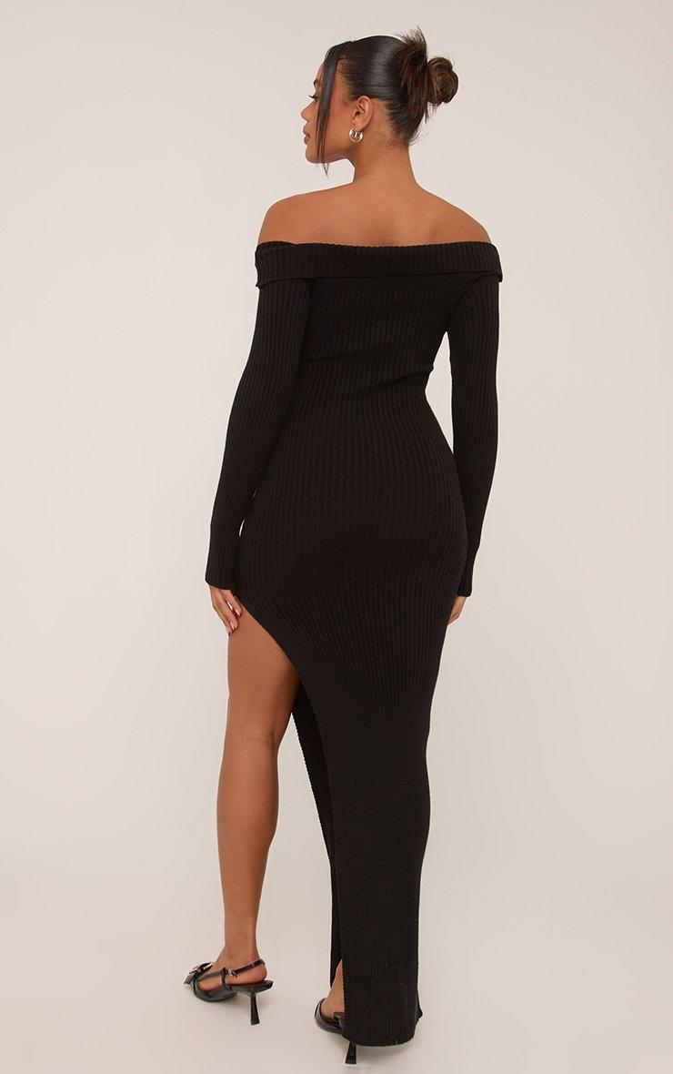 sachin and babi light blue dress Off The Shoulder Wrap Over Side Split Maxi Dress In Black Knit | EGO CA