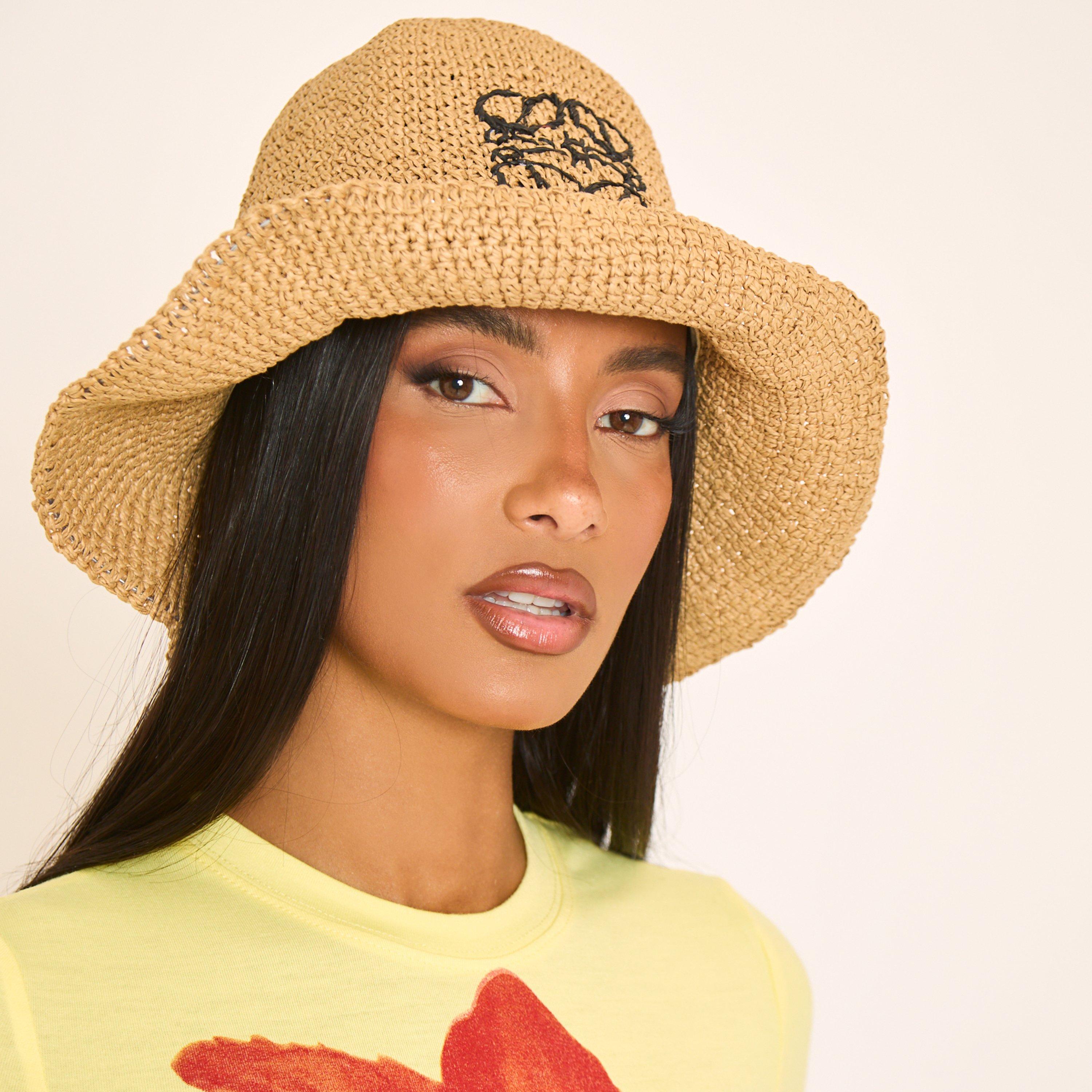 Swirl Detail Bucket Hat In Beige Woven | EGO US | EGO