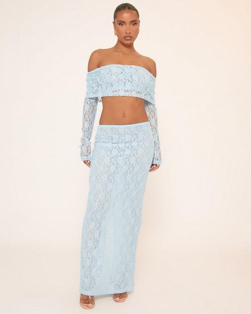 Low Rise Maxi Skirt In Blue Lace