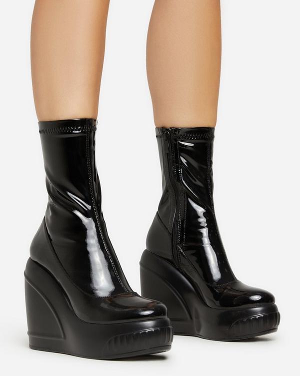 Platform patent hot sale boots