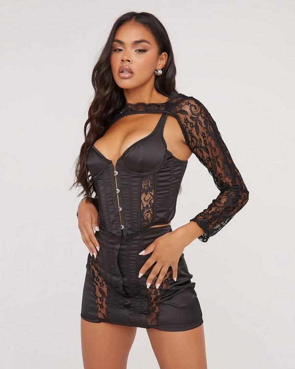 Black Woven Structured Lace Up Corset Crop Top  Corset crop top, Lace  corset top, Corset top outfit