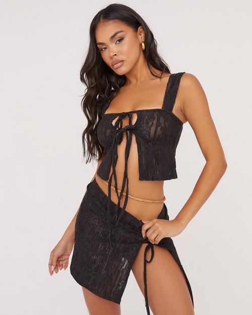 Black lace up vinyl skirt best sale